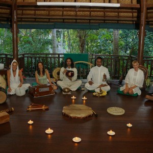 Members of the Bali Sound Healers Collective performing at a live event at Taksu Spa in Ubud, Bali.