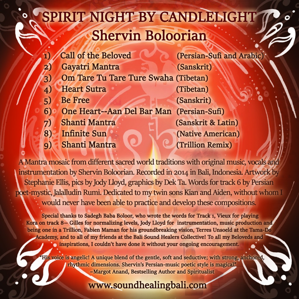 Spirit Night by Candlelight's back cover featuring track listings.