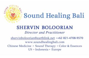 Sound Healing Bali Contact Card.